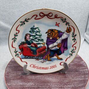 Disney Beauty & The Beast Christmas 2001 Collectible Plate 10th Year Limited Edi
